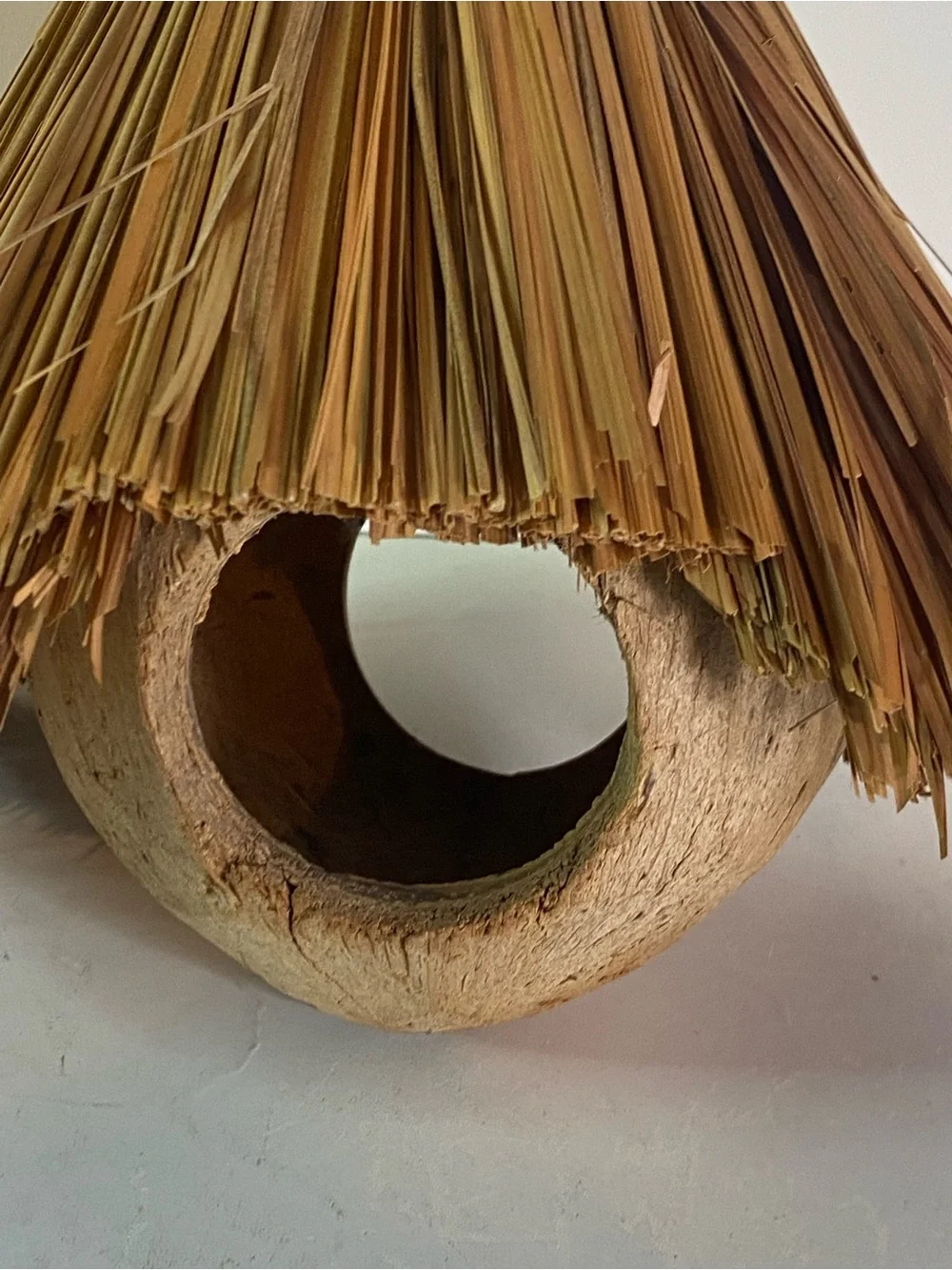 Vintage Coconut & Straw Bird Feeder/House